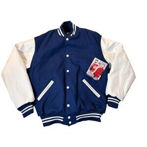Game Sportswear Varsity Jacket Small Blue White Wool Blend Snap Button NWT